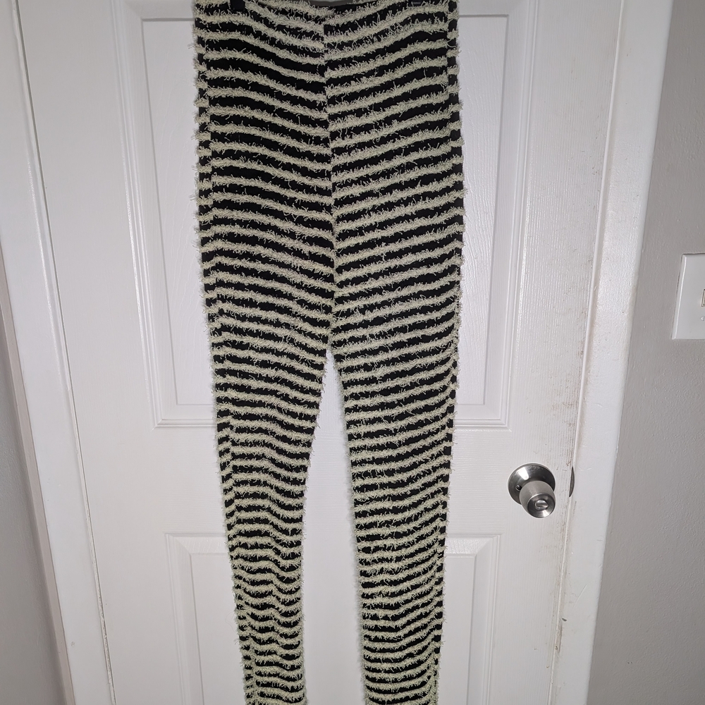 Striped Black and Yellow Fuzzy Pants